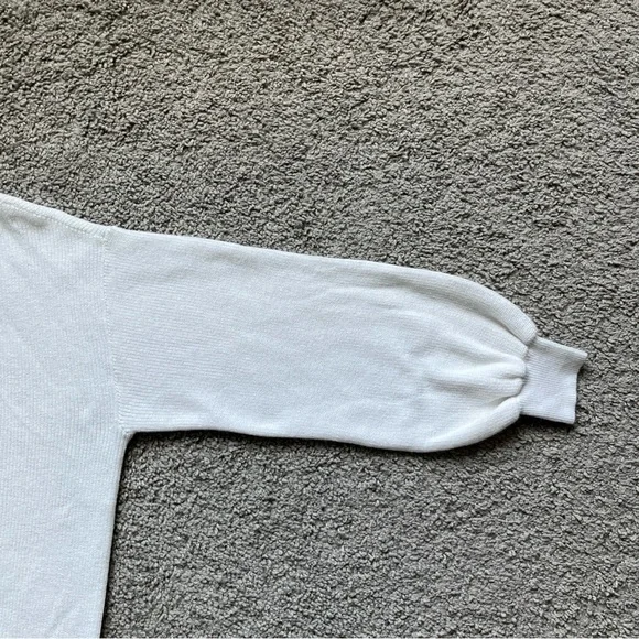 Loft White Ribbed Split Neck Balloon Sleeve Pullover Sweater Size M - Picture 4 of 6